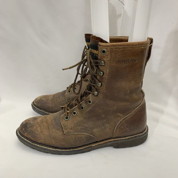 Vintage WOLVERINE Vibram Soles LEATHER Workwear Engineer LACE UP Boots USA 9 D - Picture 1 of 12